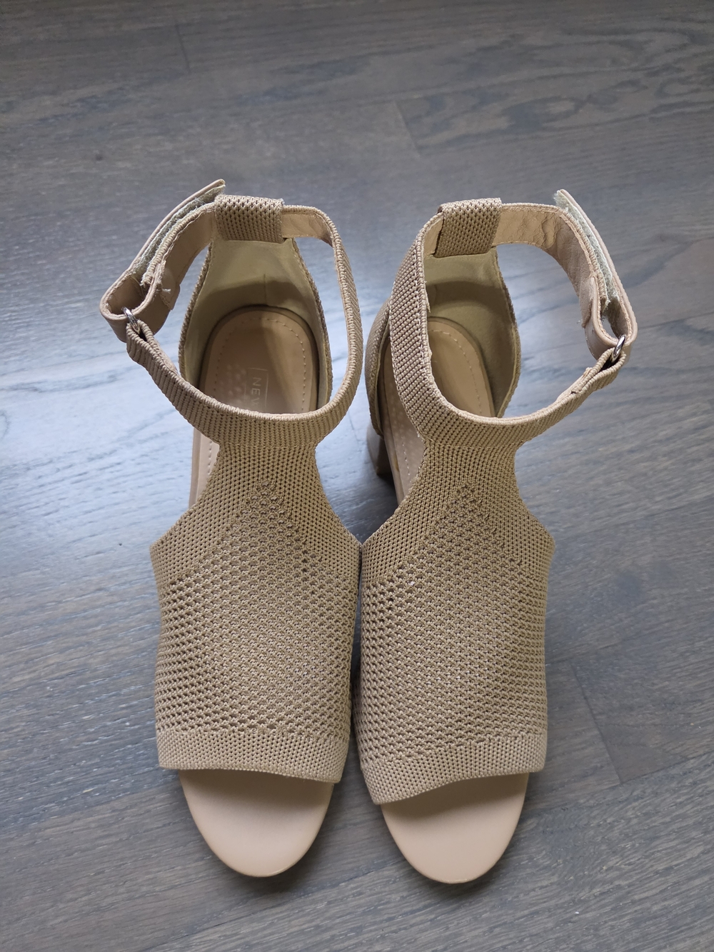 Women’s Knit Ankle-Strap Heels in Beige